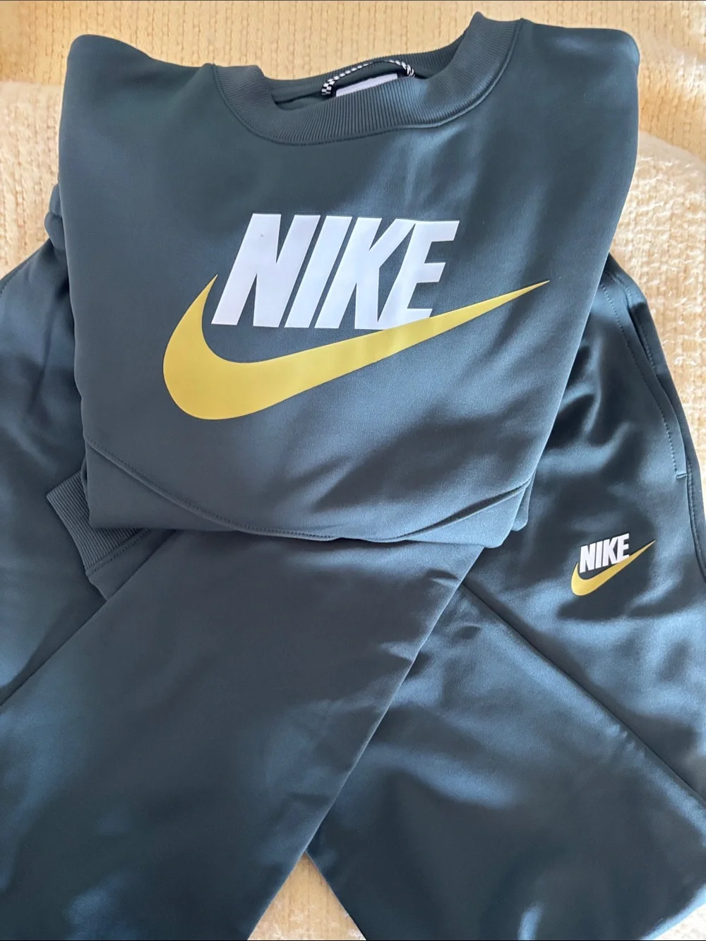 Nike Kids Dark Gray Joggers with Yellow Swoosh